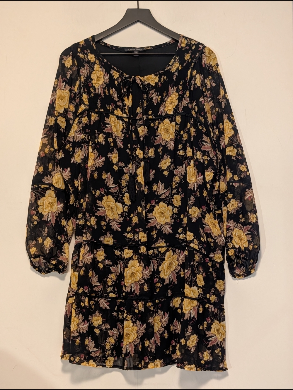 Laurel Grey XXL Floral Smocked Tiered Boho Dress Romantic Plus Flowy Prairie